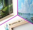 Big Spirit Lake Iowa Framed Canvas Print, Panoramic Lake House Decor, Scenic View, Travel Poster, Rustic Art, Lake Painting