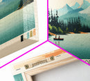 Lake Almanor California Framed Canvas Print, Panoramic Art, Midcentury Modern, Pop Art, Living Room Wall Art, Travel Poster, Lake House Decor