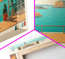 Lake Travis Texas Framed Canvas Print, Panoramic Wall Art, Midcentury Modern, Pop Art, Living Room Decor, Travel Poster, Lake House Art