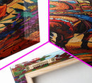 Long Narrow Wall Art Painting of Jalisco Cowboy, Southwest Wall Art Painting, Colorful Desert Canvas Painting Framed and Printed, Office Art