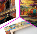 Vertical Impasto Painting Printed and Framed on Canvas, Rustic Venetian Inspired Art, Textured Wall Art for Office and Living Room