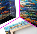 Vibrant Coral Reef Underwater Scene Featuring Diverse Tropical Fish on a Framed Canvas Print Skinny Art Piece