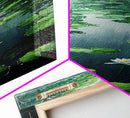 Tranquil Lily Pond Surrounded By Lush Forest, Boho And Minimalist Art For Nature Lovers, Farmhouse Wall Art In Tall Canvas Print