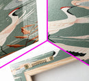 Cranes In Flight Framed Canvas Print, Traditional Japanese Art With Soft Colors And Detailed Wings, Wall Art Ready To Hang