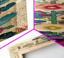 Colorful Hollyhock Flowers Traditional Japanese Woodblock Style Tall Skinny Framed Canvas Print Wall Art