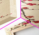 Minimalist Branch Of Red Cherry Blossoms Against Beige Background For Asian-Inspired Wall Art Decor Framed Canvas Print