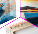 Colorful Boat at Sunset Canvas Print nautical painting coastal decor seascape painting beach house wall art ocean art