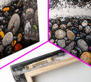 Pebble Beach, coastal landscape art, wabi sabi art, rustic decor, moody art, panoramic painting, seascape painting, Framed Canvas Print, zen art