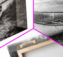 Canoe, lake, coastal cowgirl wall art, rustic decor, farmhouse art, panoramic art, horizontal wall art, extra wide art, framed canvas print