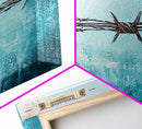 Barbed Wire, southwest wall art, rustic decor, teal wall art, minimalist art, original painting, gift idea for him, canvas print