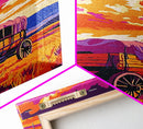 Covered Wagon, Sunset Painting, Western Landscape, Rustic Art, Canvas Print, Southwest Wall Art, Farmhouse Art, Living Room Art