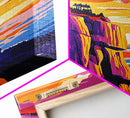 Mountain Cliffs, Southwest Sunset, Canyon Painting, Framed Canvas Print, Pink Orange Wall Art, Joshua Tree Art, Panoramic Art