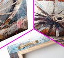 Abstract Rustic Wheel, Mosaic Wall Art, Teal Wall Art, Framed Canvas Print, Southwest Aesthetic, Moody Art, Farmhouse Decor, Gift Idea
