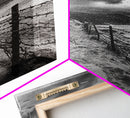 Coastal Path, stormy beach, dramatic sky, coastal wall art, black and white, framed canvas print, moody landscape, nautical decor