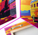 Camper, vintage Christmas, retro art, southwest wall art, extra wide art, gift idea for her, pink orange wall art, Canvas Print