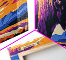 Bison, sunset, southwest wall art, buffalo, pink orange wall art, panoramic art, framed canvas print, extra wide art, rustic decor