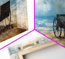 Western Wagon, desert art, cowboy decor, sunset painting, southwest wall art, extra wide panoramic art, framed canvas print