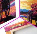 Sunset Wagon Painting, southwest wall art, boho art, Joshua tree art, rustic decor, warm tones, framed canvas print, extra wide art