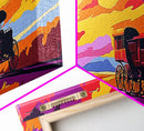 Stagecoach Sunset, southwest wall art, Joshua tree art, pink orange wall art, rustic art, vintage horse art, canvas print