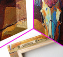 Painted Skull, bull and bear art, rustic decor, extra wide art, southwest wall art, pink orange wall art, framed canvas print