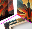 Dystopian metropolis canvas print, ready to hang wall art, art deco sunset, 1930s architecture, living room art, art nouveau