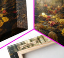 Fall leaves floating down the river, autumn, landscape and nature canvas print, oil painting style, neutral wall art