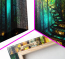Fantasy wall art, canvas print, magical forest, fantasy landscape art, ready to hang wall art, bioluminescent glowing fantasy wall decor