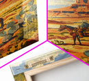 Desert Cowboy Riding Through Cactus - Framed Canvas Print, Western Landscape Art, Southwestern Wall Art for Home Decoration