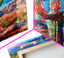 Majestic Saguaro Cactus in Colorful Desert Landscape - Framed Canvas Print, Vibrant Southwest Decor, Living Room Art, Cactus Wall Art