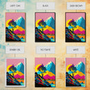 Retro Midcentury Style Wall Art, Framed Canvas Print, Colorful Wall Art, Mountain Landscape, Office Decor, Low Res Art