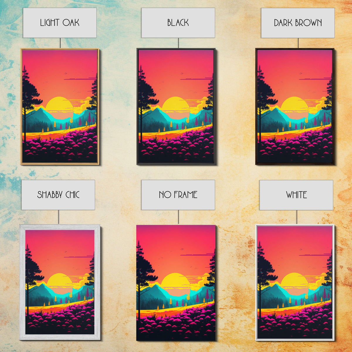 Retro Pop Art Landscape, Surrealist / Psychedelic Art, Framed Canvas P