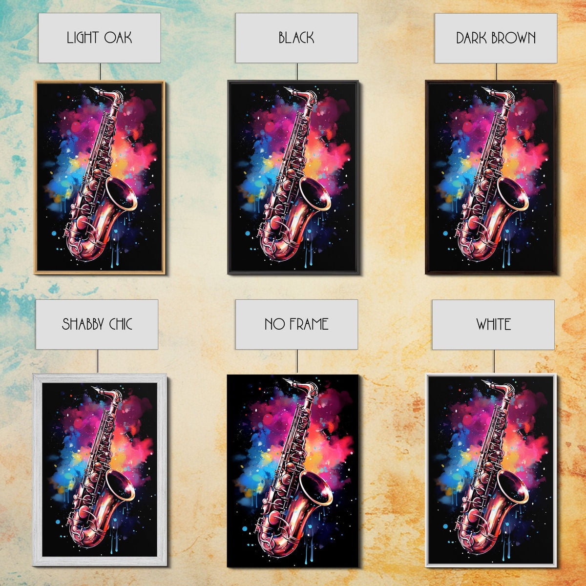 Unique Music Studio Gift, Saxophone Graffiti Art, Splatter Paint Art,