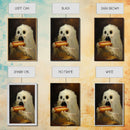 Ghostly Hot Dog Thief, Cute Lil Ghost Eatin' a Dog, The Hot Dog Ghost, Haunted Hot Dog Thief, Framed Canvas Print, Halloween Art