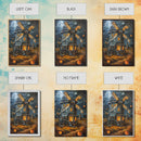 Spooky Windmill with Pumpkins Framed Canvas Print, Wall Art, Halloween Home Decor, Haunted Windmill Painting, Eerie Artwork, Halloween