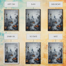 Eerie Graveyard with Pumpkins Framed Canvas Print, Halloween Wall Art, Spooky Cemetery, Home Decor, Gothic Artwork, Living Room Art, Creepy