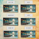 Framed Canvas Print Full Moon Lanterns on Boats, Dreamy Night Scene, Watercolor Christmas Art, Unique Holiday Decor, Coastal Christmas