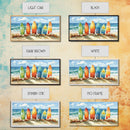 Colorful surfboards Christmas wall art, beach holiday decor, coastal Christmas art, framed canvas print, tropical Christmas art gift