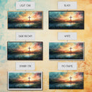 Christian Wall Art Landscape Painting Canvas Print, Beautiful Cross and Sunset, Christianity Home Decor