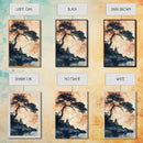 Japanese Fisherman Under a Bonzai Tree, Wabi Sabi Minimalist Decoe, Framed Canvas Print, Fishing Art, Fisherman Gift