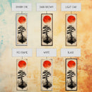 Bold Red Sun Pine Tree Framed Canvas Print Japanese Inspired Minimalist Wall Art Rustic Zen Decor Unique Vertical Nature Artwork