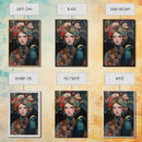 Goddess Art Framed Canvas Print Featuring Whimsical Floral Headdress and Bird Art, Boho Bedroom Art with Vibrant Chinoiserie Vibes