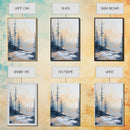 Misty Forest Framed Canvas Print Winter Landscape Wall Art, Nordic Minimalist Decor, Moody Nature Painting, Serene Living Room Artwork