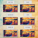 Wooden Boat, Serene Water Landscape, Calm Lake Scene, Vibrant Sunset Art, Framed Canvas Print, Living Room Wall Decor, Rustic Home Style