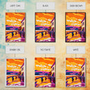 Sunset Village, Walkway, Framed Canvas Print, Mediterranean Street Art, Colorful Cityscape, Urban Wall Decor, Warm Tones
