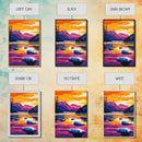 Rocky River, Majestic Mountains, Sunset Reflections, Vibrant Colors, Framed Canvas Print, Living Room Wall Art, Bold Landscape
