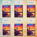 Lighthouse, Sunset, Coastal, Seascape, Framed Canvas Print, Nautical Decor, Beach House Wall Art, Vibrant Ocean Painting, Living Room Art