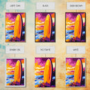 Surfboard Sunset, Vibrant Beach, Framed Canvas Print, Coastal Wall Art, Boho Decor, Large Artwork, Bedroom Art, Modern Painting, Gift Idea