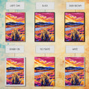 Mountain Meadow, Sunset Landscape Art, Rustic Cabin Decor, Autumn Nature Print, Warm Colors Painting, Framed Canvas Print