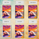 Spiral Seashell Art, Ocean Beach Painting, Vibrant Sunset Coastal Print, Tropical Wall Decor, Framed Canvas Print, Relaxing Bathroom Art
