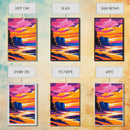 River Sunset, Cliff, Glow, Vibrant, Framed Canvas Print, Autumn Landscape, Nature Wall Art, Living Room Decor, Modern Rustic, Warm Tones